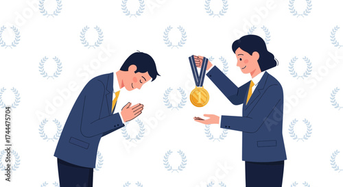 Achievement Ceremony: Awarding a Golden Medal Depicting Success and Acknowledgment Perfectly