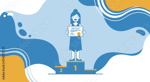 Achievement Ceremony Illustration Depicting Person Holding A Certificate On A Podium
