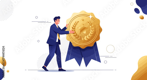 Achievement, Victory, and Success in Business Illustrated by a Businessman and Award