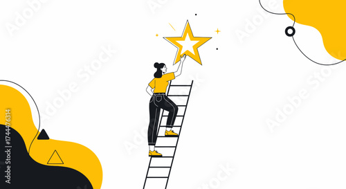 Achieving Aspirations: Female Character Climbing a Ladder to Grasp a Shining Star