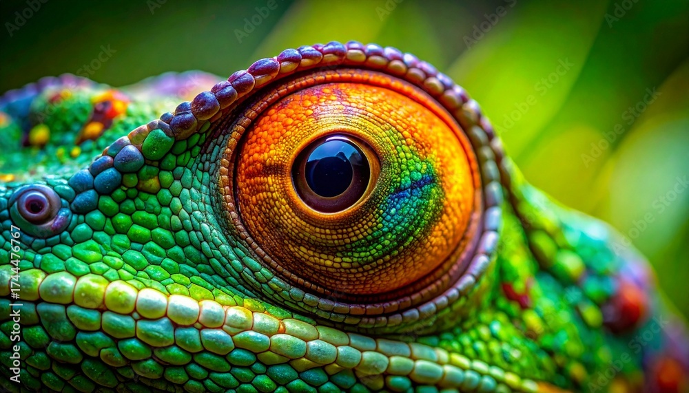 Fototapeta premium Vibrant Chameleon Eye: Close-Up Portrait