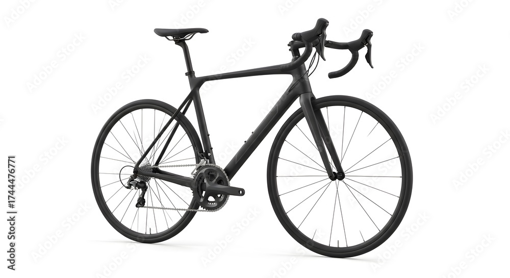 Fototapeta premium Sleek Black Road Bike Isolated on White Background, Modern High-Performance Bicycle for Sport, Fitness, and Active Lifestyle