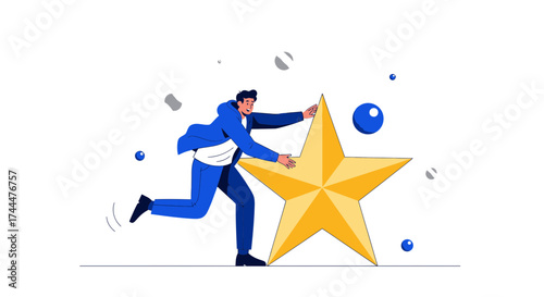 Achieving Goals: A Person Interacting With A Large Golden Star Symbol of Success