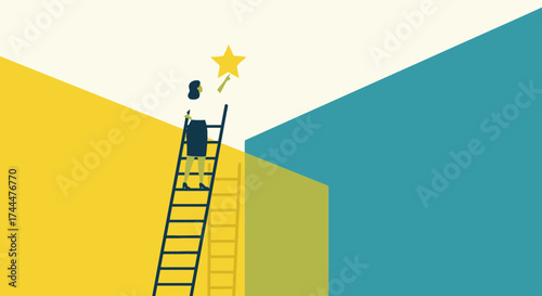 Achieving Goals: A Woman Striving for a Star in a Visionary and Inspirational Way
