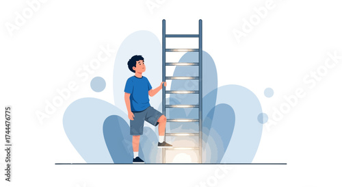 Achieving Goals: A Young Person Climbing a Ladder of Success and Achieving Dreams