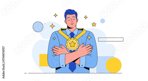 Achieving Recognition: A Person Embracing Success and Personal Triumph