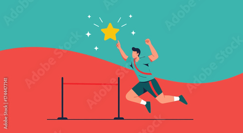 Achieving The Goal: An Athlete Celebrates Completion, Targeting The Symbolic Star