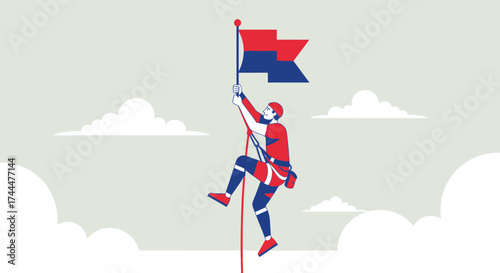 Achieving The Summit: A Determined Figure Ascends, Planting Victory At The Peak