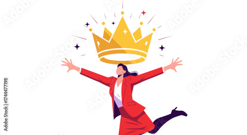 Achieving Victory: A Successful Figure Celebrating With a Radiant Golden Crown Above