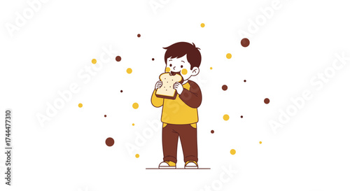 Adorable Child Enjoying A Slice Of Bread And Spreading Delightful Happiness With Colorful Details