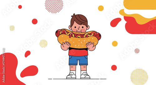 Adorable Child Flaunts Giant, Juicy Hot Dog, Evoking Childhood Joy and Culinary Pleasure