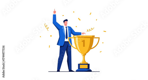 Achieving Success: An Illustrated Depiction Of Business Triumph And Victory Celebration