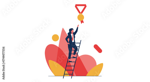 Achieving Success: An Ambition-Driven Businesswoman Ascending Towards Reward