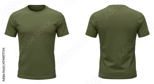Army Green Classic Fit T Shirt Front And Back On White