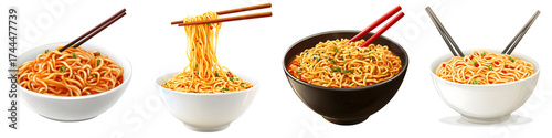 Spicy noodles – Noodles prepared with a spicy sauce, often made with chili oil or hot sauce. Isolated on Clear White Background Highly Detailed