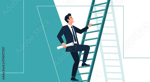Ambitious Climber Reaching New Heights Of Professional Success And Career Growth