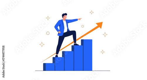 Ambitious Individual Scaling Strategic Success Ladder, Achieving Corporate Evolution and Advancement