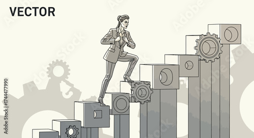 Ambitious Professional Climbs Abstract Staircase Symbolizing Business Success and Progress