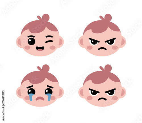 Cartoon hearts with different emotions on a blue background.