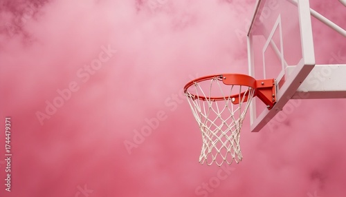 Basketball hoop against pink background with clouds 