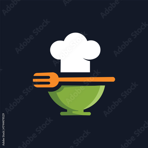 Green chef hat with a bowl and spoon, symbolizing cooking, culinary arts, healthy food, and gourmet cuisine, ideal for restaurants, catering, cooking schools, or food brands.
