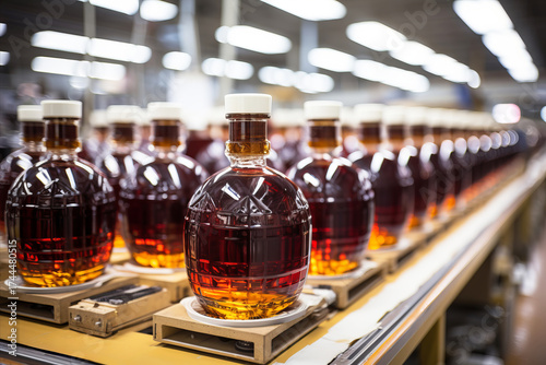 Beverage production and Preparation. Glass bottles for filling a variety of drinks, close-up