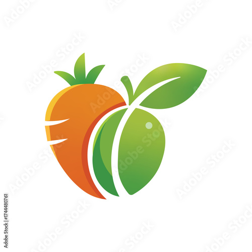 Stylized orange carrot with green leaves, symbolizing healthy food, organic produce, and natural nutrition, ideal for healthy eating brands, farms, or juice bars.
