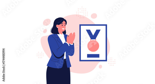 Appreciating Success: A Corporate Woman Praises an Award, Promoting Professional Excellence