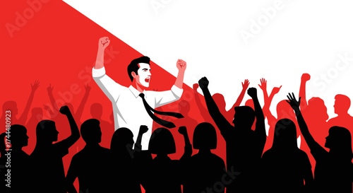 An Enthusiastic Leader Addresses A Crowd Of Individuals Expressing Belief And Support