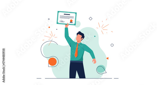 An Enthusiastic Person Showcasing a Certificate of Achievement after Success and Triumph