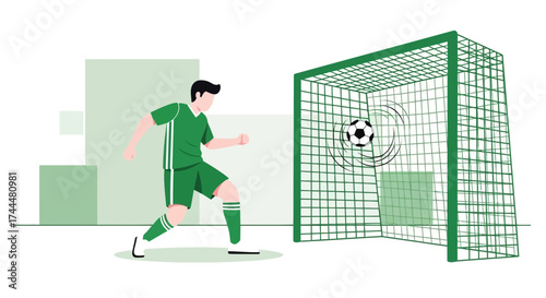 An Illustration of a Football Player Kicking a Soccer Ball into the Goal No Commas