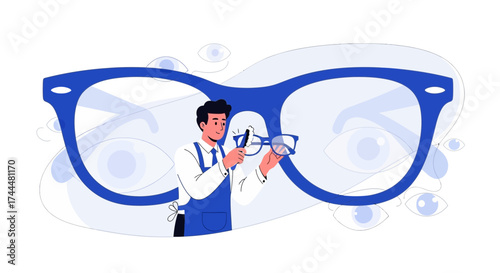 An Optician Is Cleaning Eyeglasses, Promoting Clear Vision and Eye Health Profession