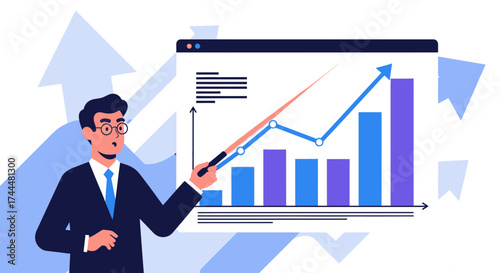 Analyzing Business: A Professional Presenting Financial Growth Data Charts and Visualization