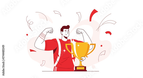 Athlete Celebrating Victory, Holding Trophy, Demonstrating Strength and Achievement