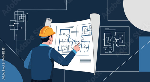 Architect Analyzing Blueprints And Building Plans For A New Construction Project Solution