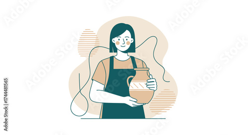 Artisan Holding a Handcrafted Decorative Ceramic Jar Illustration, Crafting Concept
