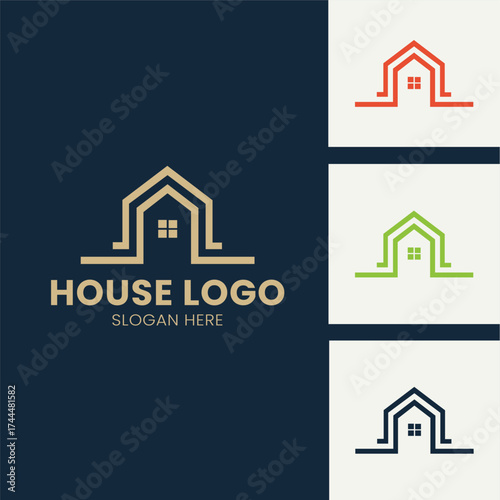Blue house with an abstract gear, symbolizing home repair, maintenance, construction, and handyman services, ideal for contractors, remodeling, or property management.
