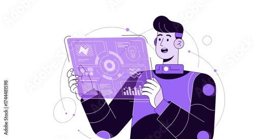 Analyzing Data On A Futuristic Digital Tablet Displaying Infographics And Diagrams