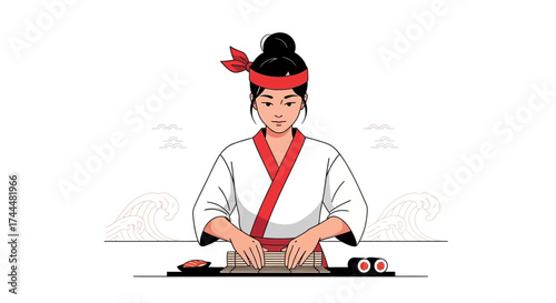 Artistic Sushi Chef Crafting Delicious Rolls with Japanese Culinary Expertise
