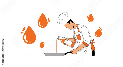 Animated Culinary Chef Pouring Liquid Into a Pan and Preparing Food