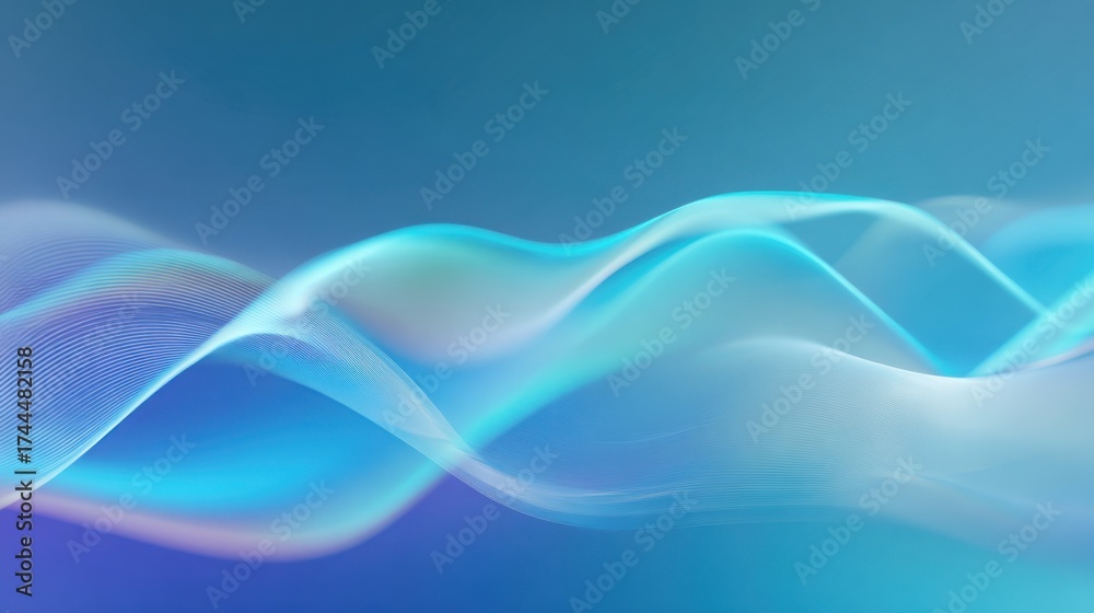 Fototapeta premium Gentle waves in shades of blue and teal flow seamlessly across the space evoking tranquility and a sense of movement in this abstract design.
