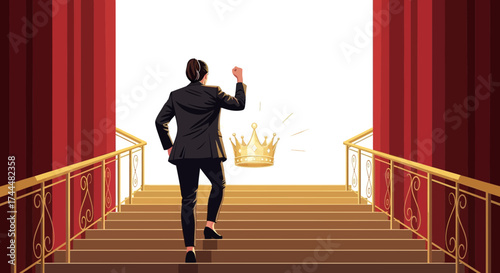 Ascent Of A Woman Achieving Triumph And Reaching The Symbol Of Royalty