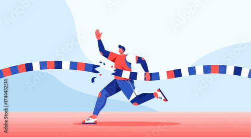 Athlete Breaking The Tape, Achieving Victory, Reaching The Finish Line, Winning A Race