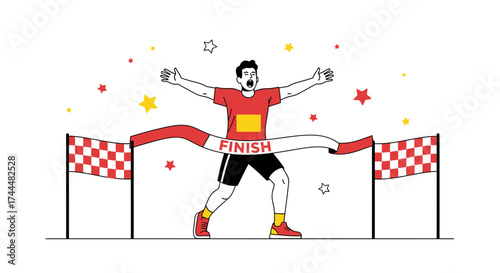 Athlete Celebrates Victory After Crossing The Finishing Line In An Illustrated Drawing