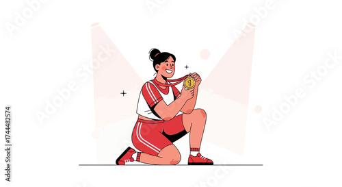 Athlete Celebrates Victory Holding Gold Medal, Representing Success and Achievement in Sport