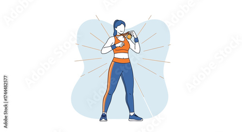 Athlete Celebrates Victory Holding Medal Depicting Achievement and Sporting Success