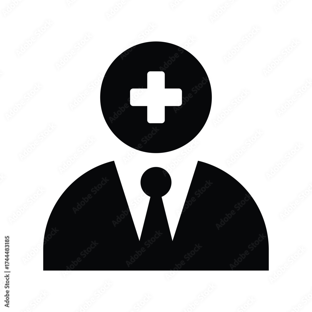 Obraz premium Doctor Silhouette with Medical Cross Symbol. Healthcare and Hospital Icon.