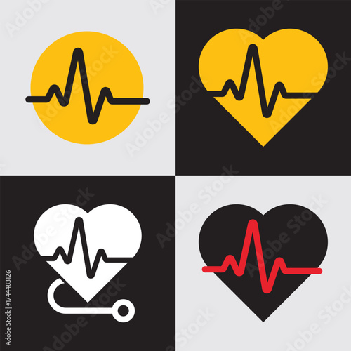 Heartbeat Logo with Red ECG Line. Medical, Health Care, and Fitness Vector Icon