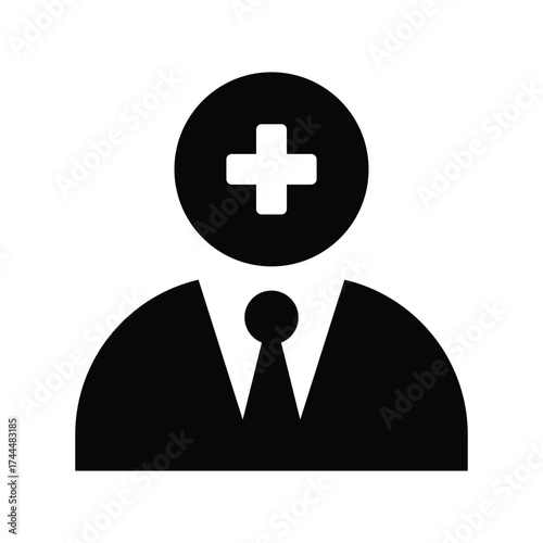 Doctor Silhouette with Medical Cross Symbol. Healthcare and Hospital Icon.