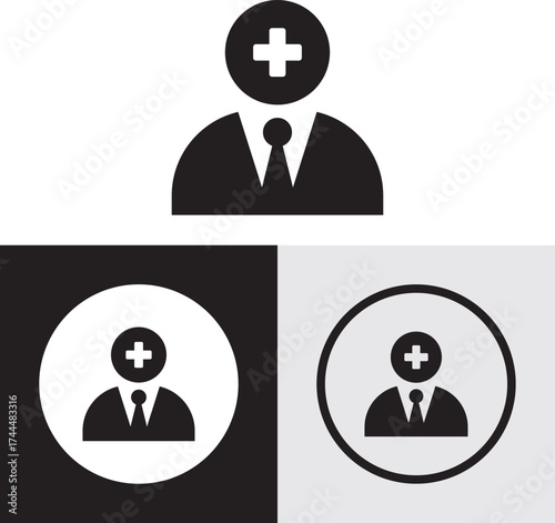 Doctor Silhouette with Medical Cross Symbol. Healthcare and Hospital Icon.